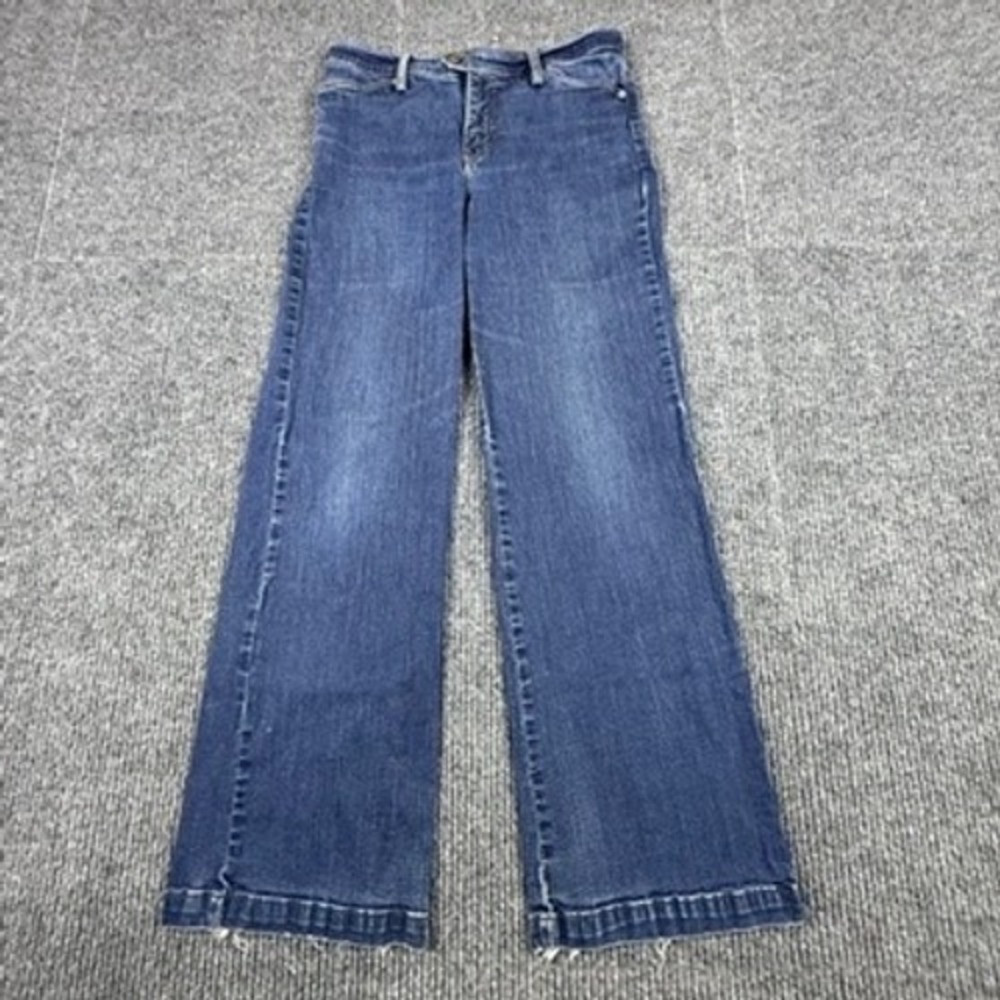 Levis Perfectly Slimming Wide Leg Jean Womens 12M Dark Wash Frayed Hem High Rise